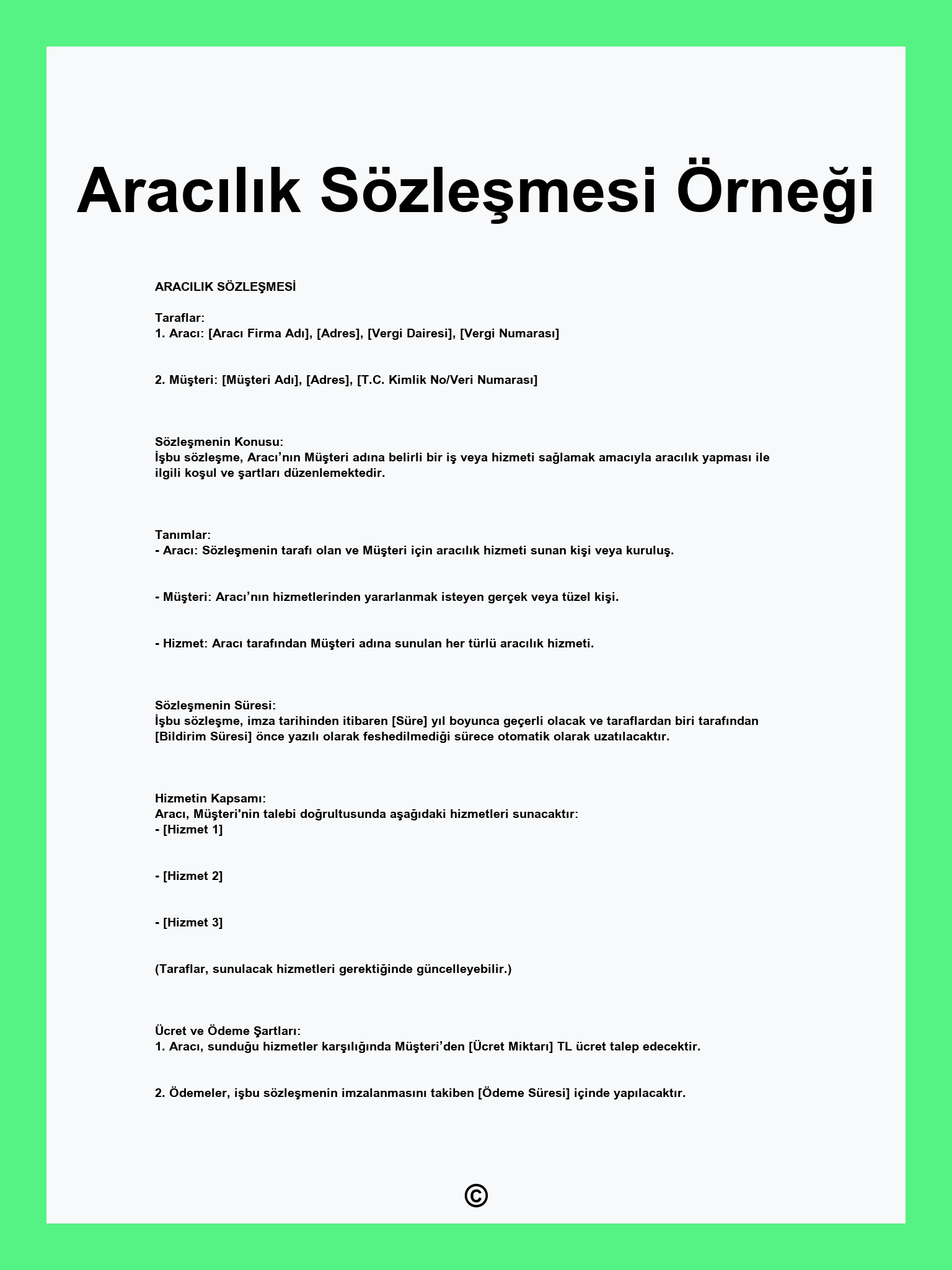Aracılık Sözleşmesi Örneği