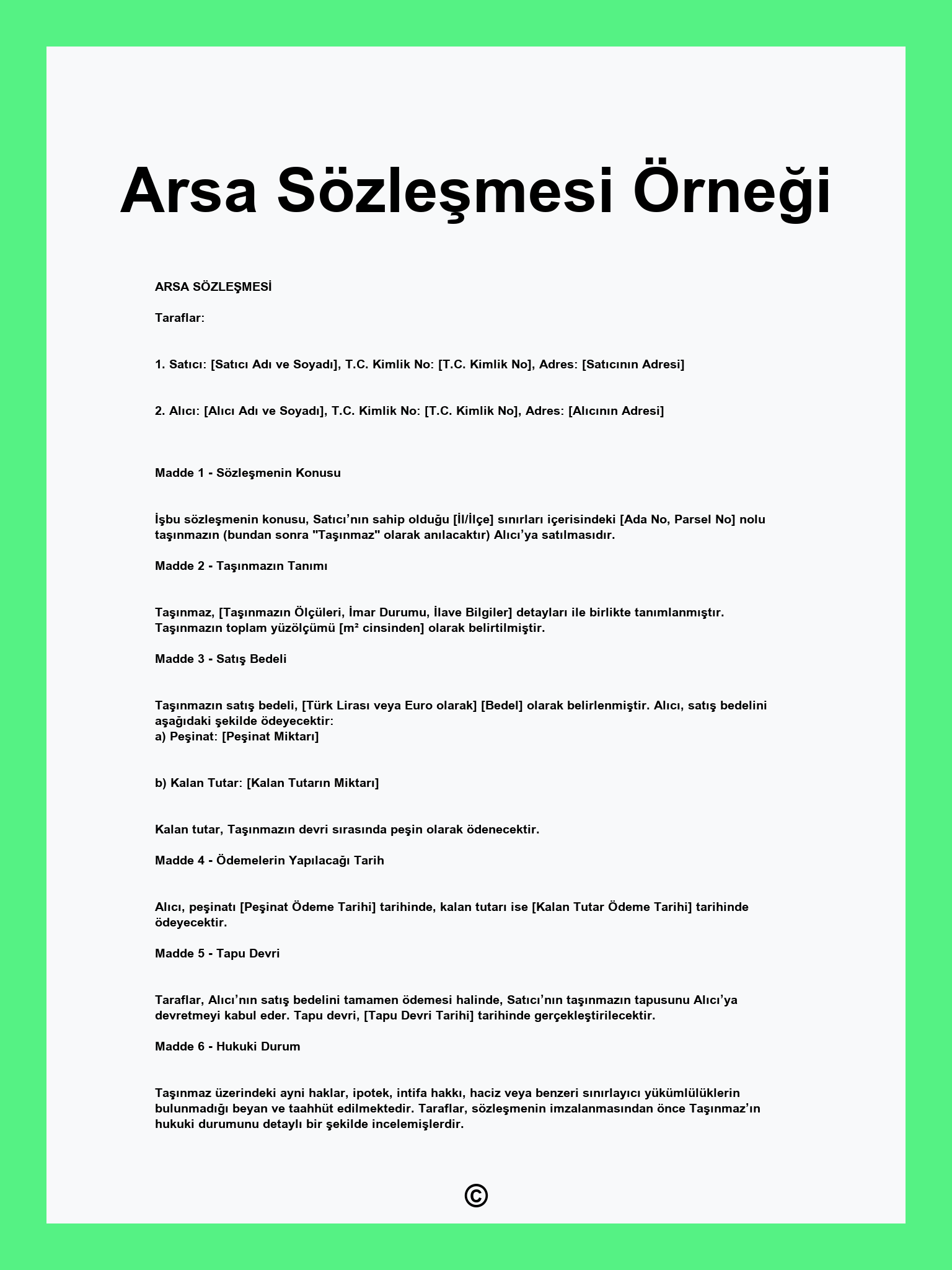 Arsa Sözleşmesi Örneği