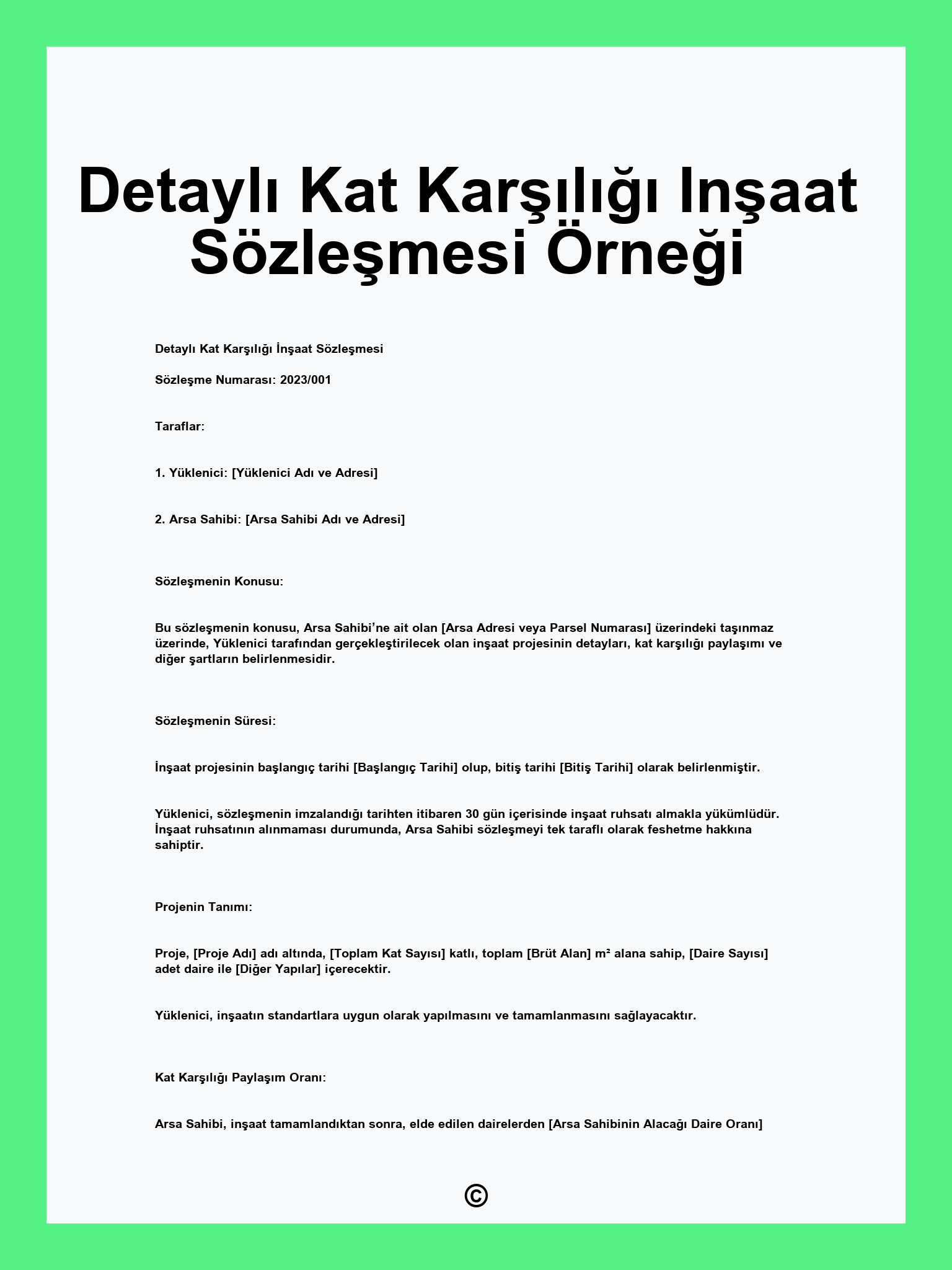 Detaylı Kat Karşılığı Inşaat Sözleşmesi Örneği