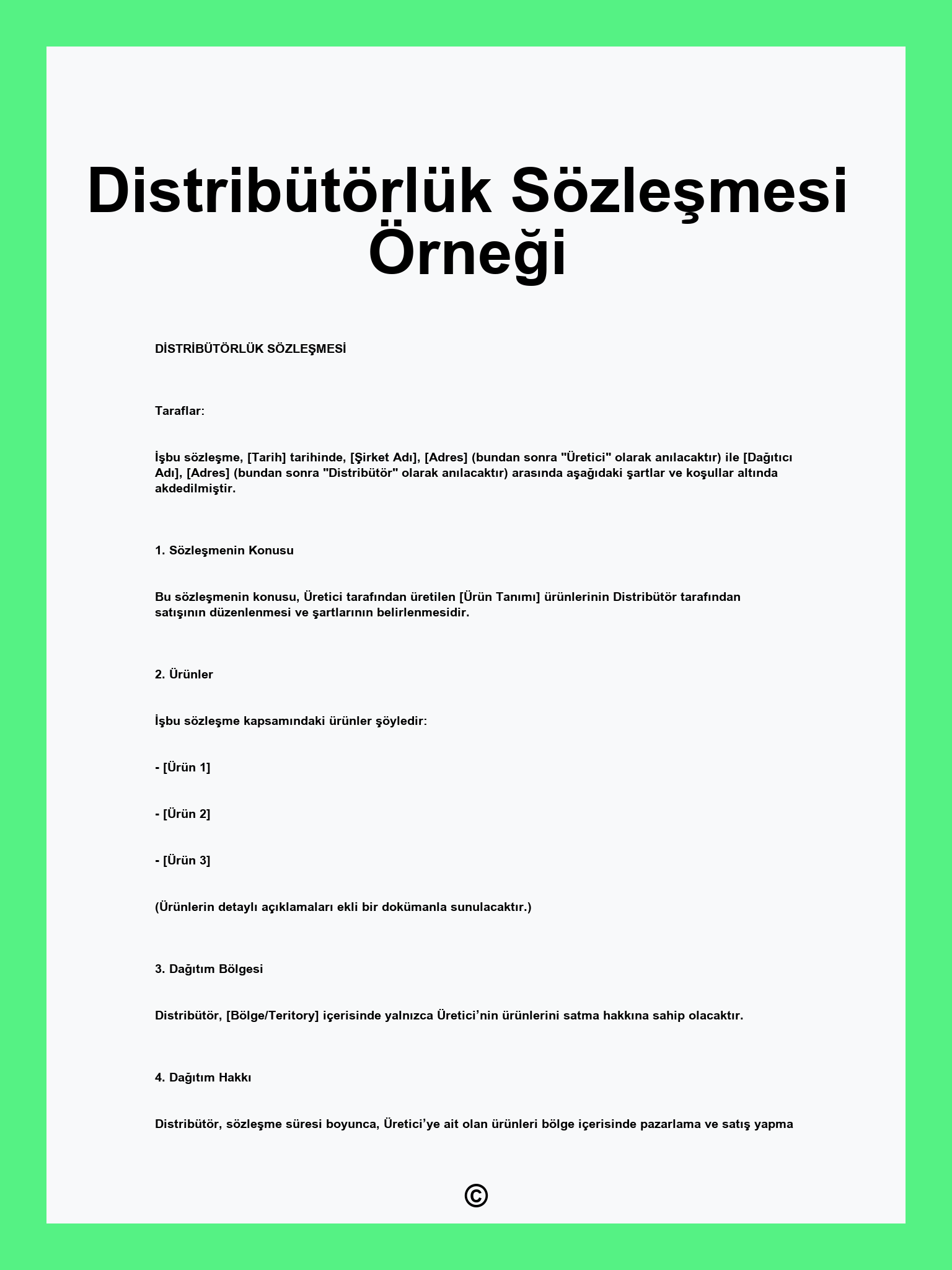 Distribütörlük Sözleşmesi Örneği