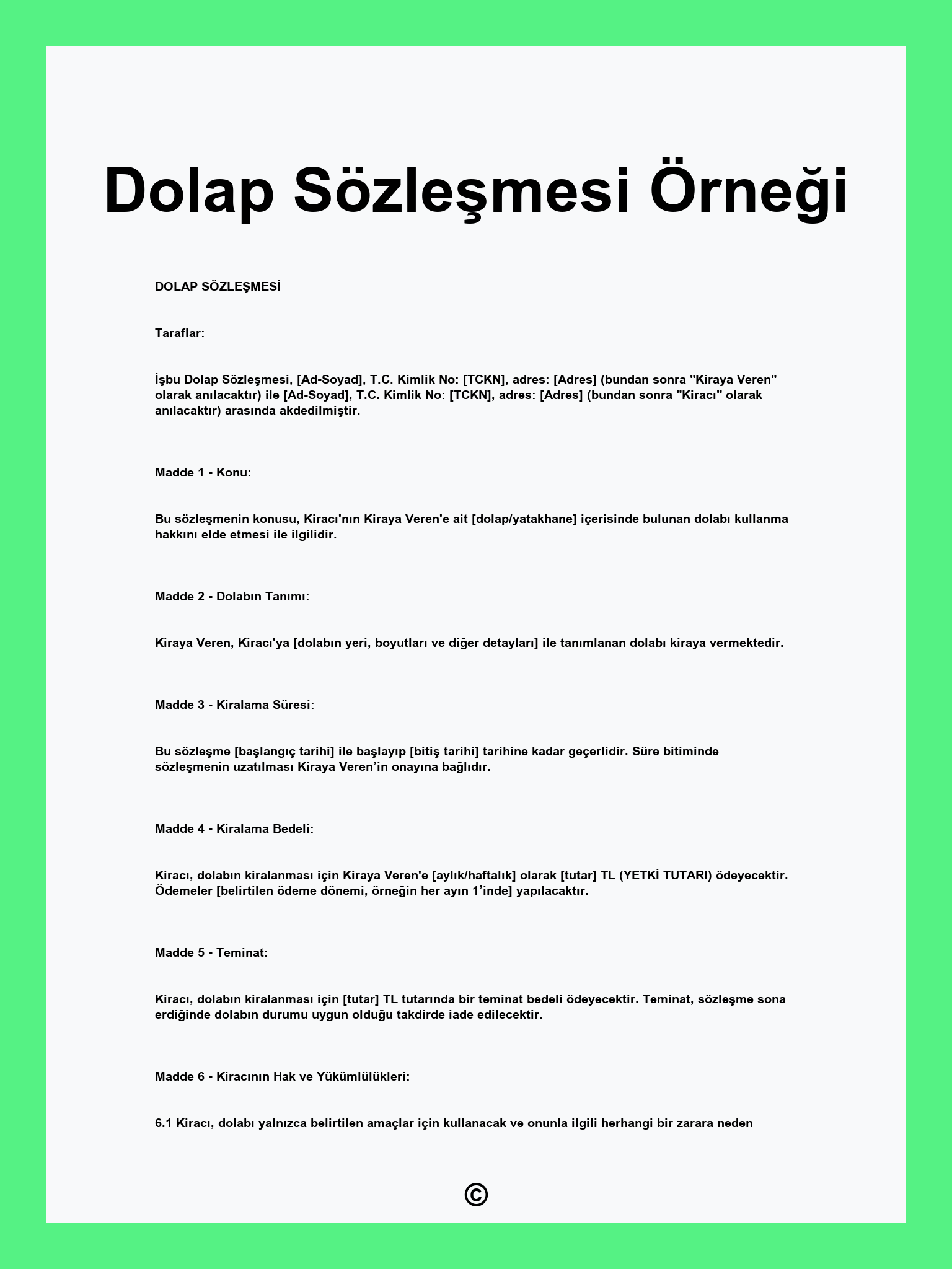 Dolap Sözleşmesi Örneği