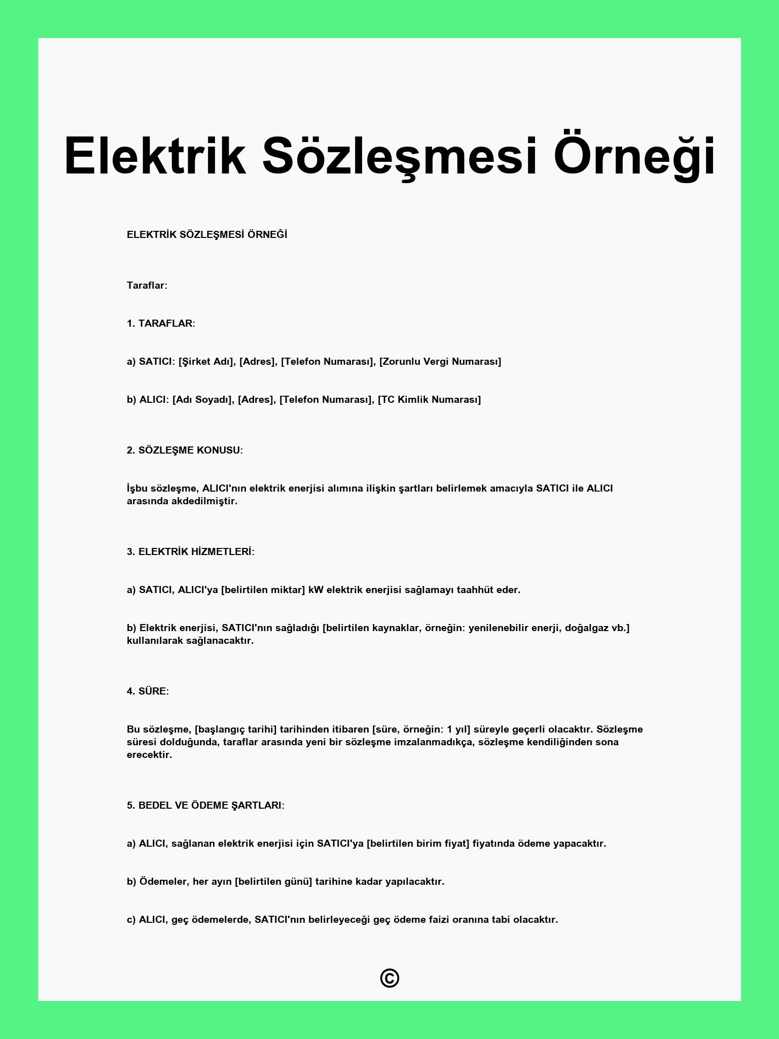 Elektrik Sözleşmesi Örneği