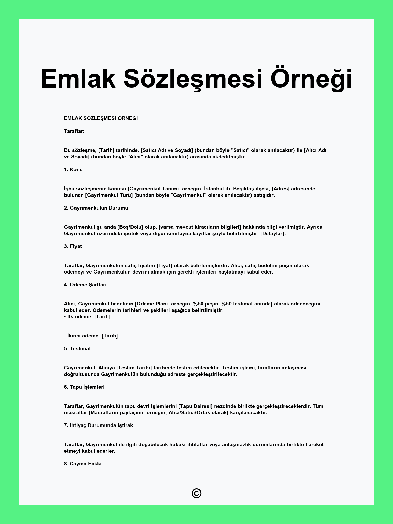 Emlak Sözleşmesi Örneği
