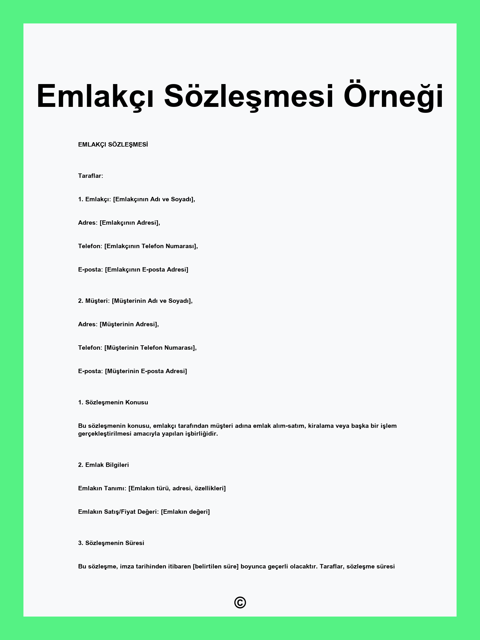 Emlakçı Sözleşmesi Örneği