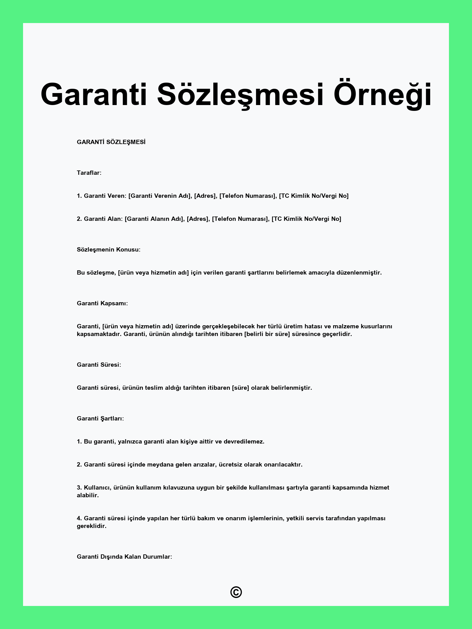 Garanti Sözleşmesi Örneği