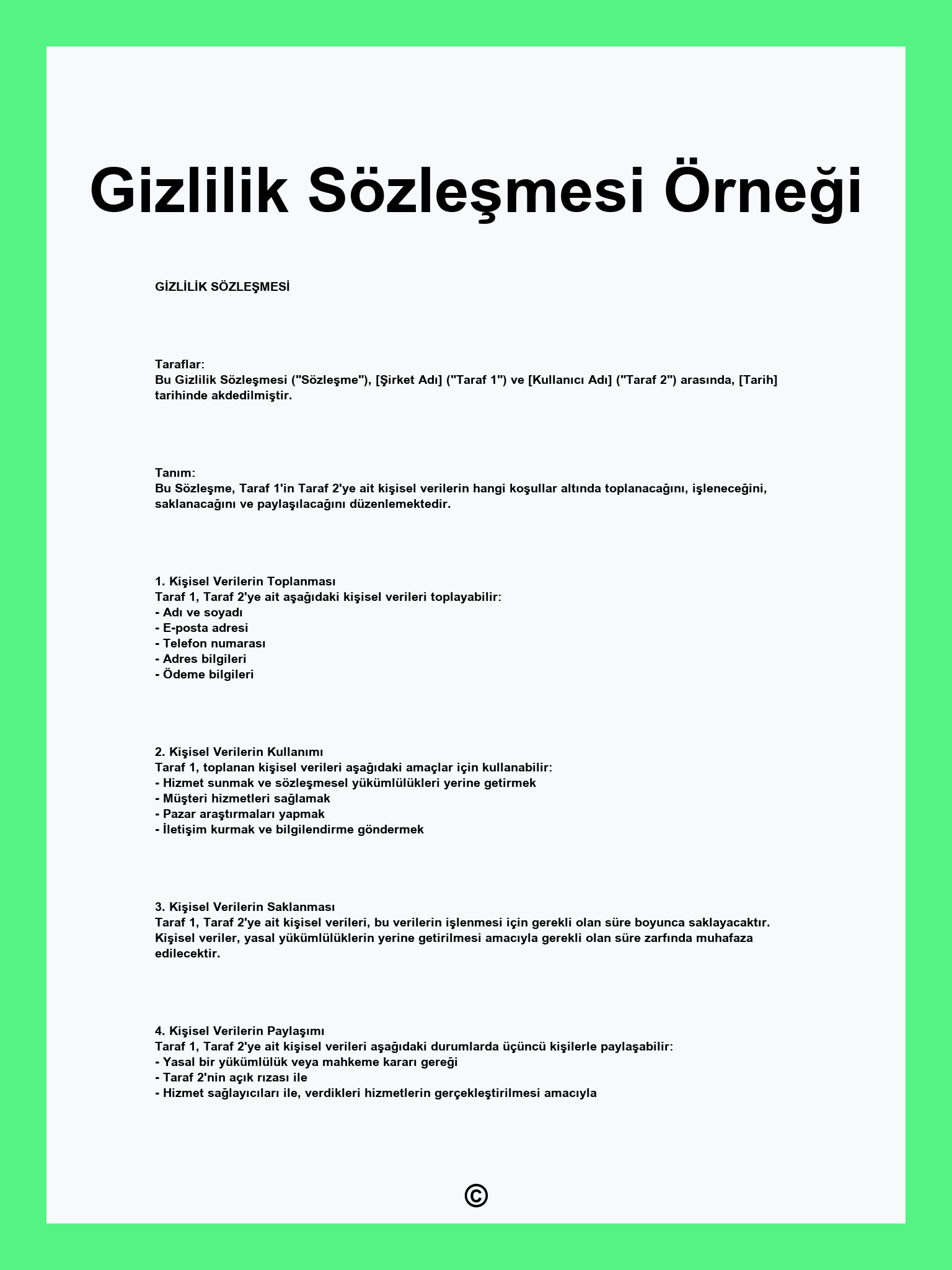 Gizlilik Sözleşmesi Örneği