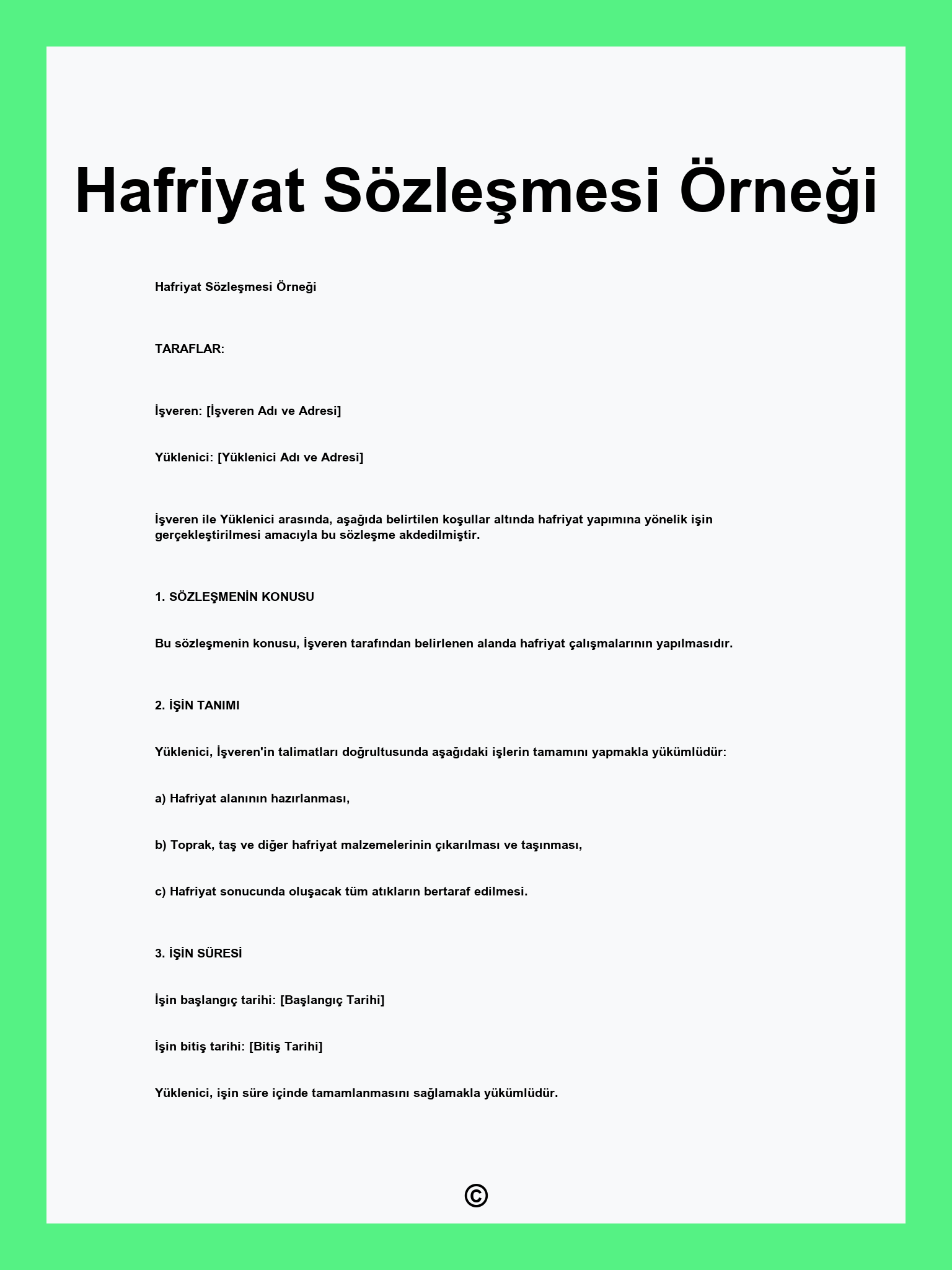 Hafriyat Sözleşmesi Örneği