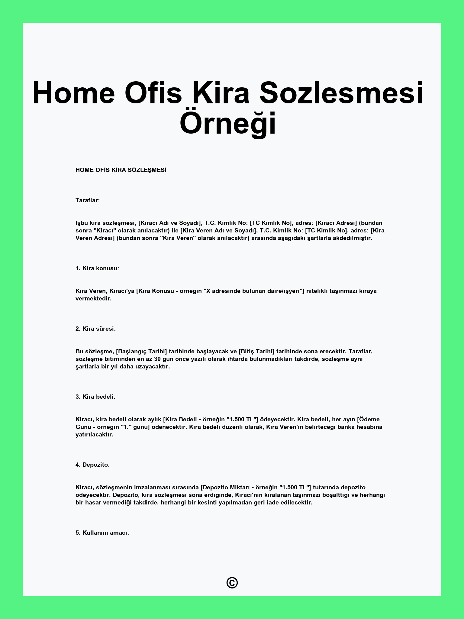 Home Ofis Kira Sozlesmesi Örneği