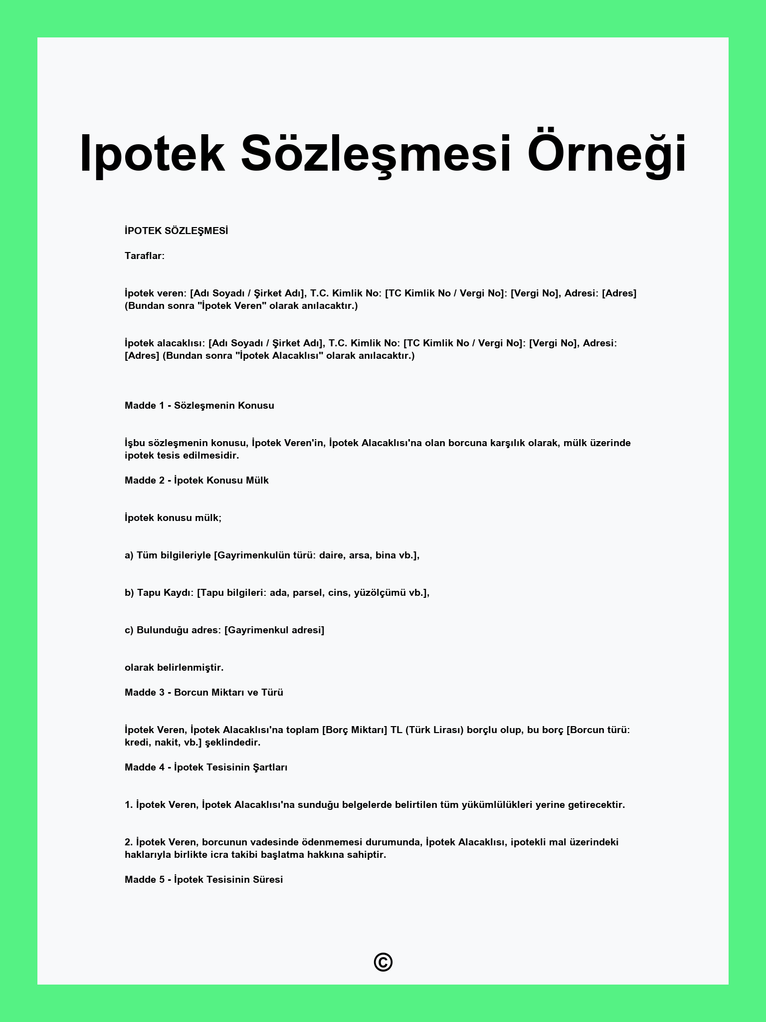 Ipotek Sözleşmesi Örneği