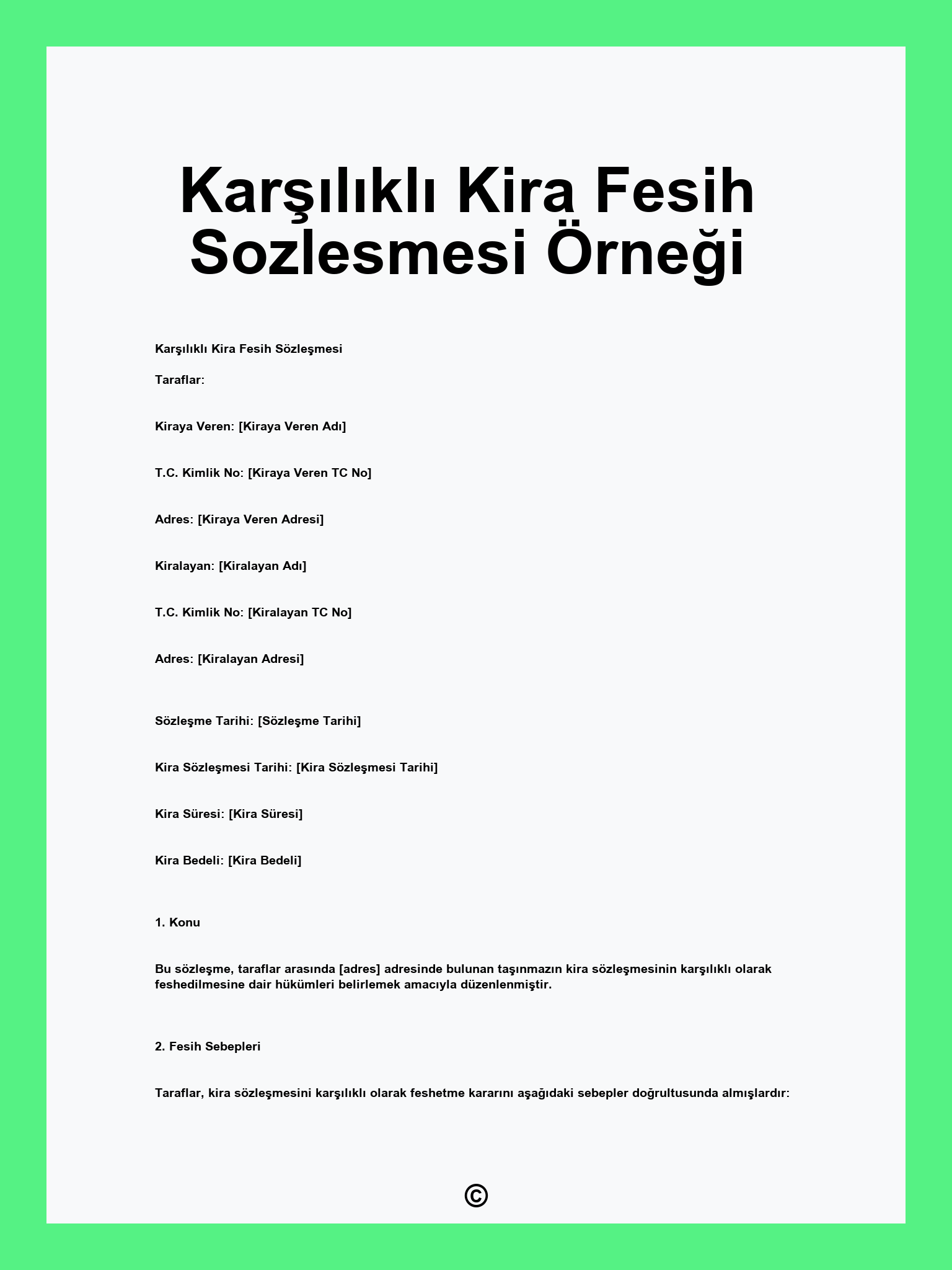 Karşılıklı Kira Fesih Sozlesmesi Örneği
