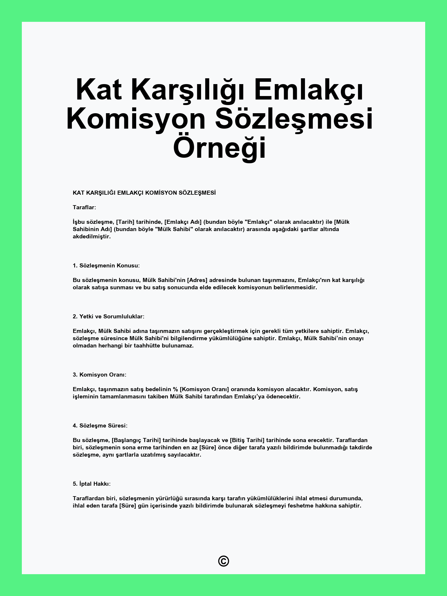 Kat Karşılığı Emlakçı Komisyon Sözleşmesi Örneği