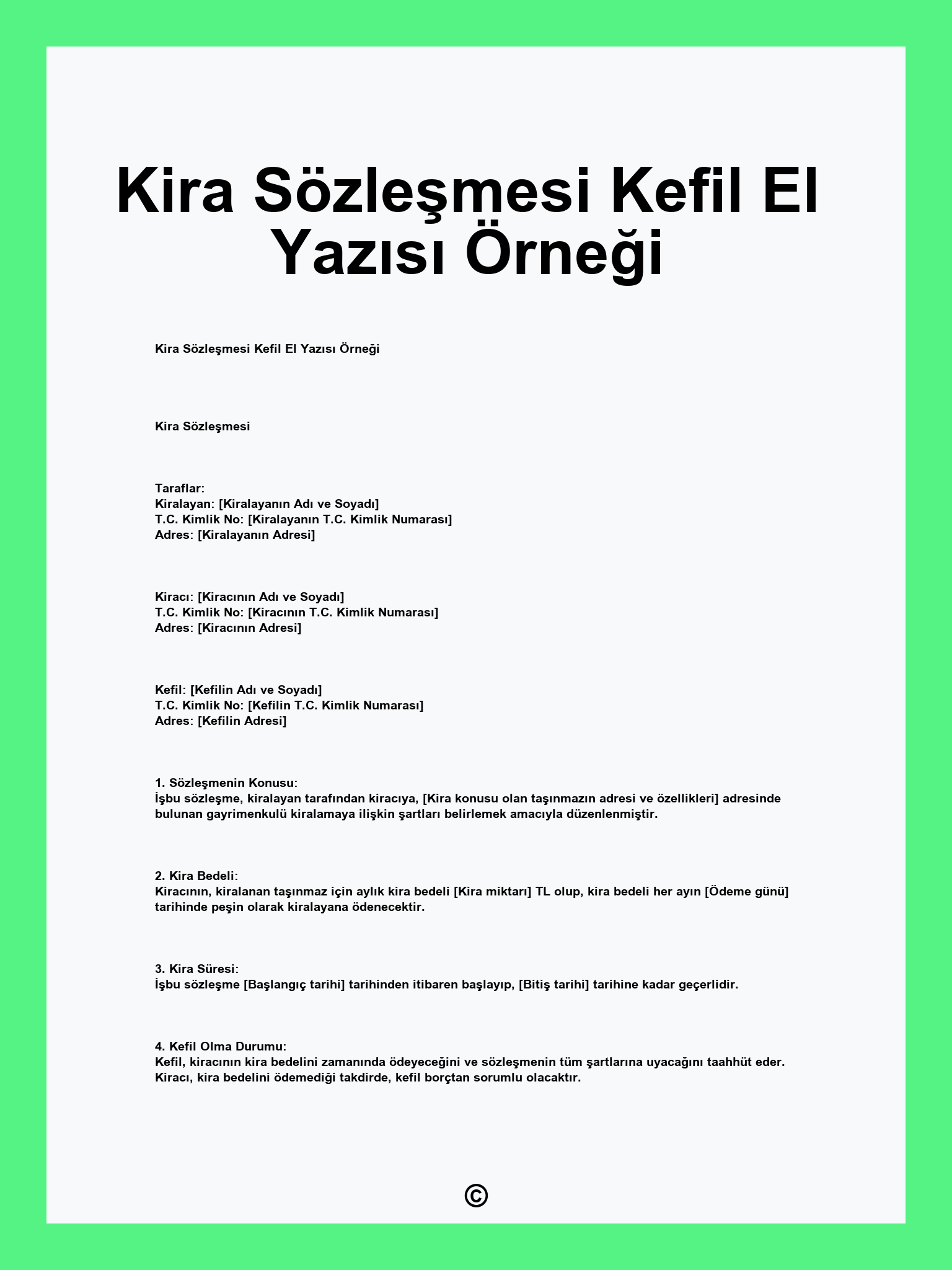 Kira Sözleşmesi Kefil El Yazısı Örneği
