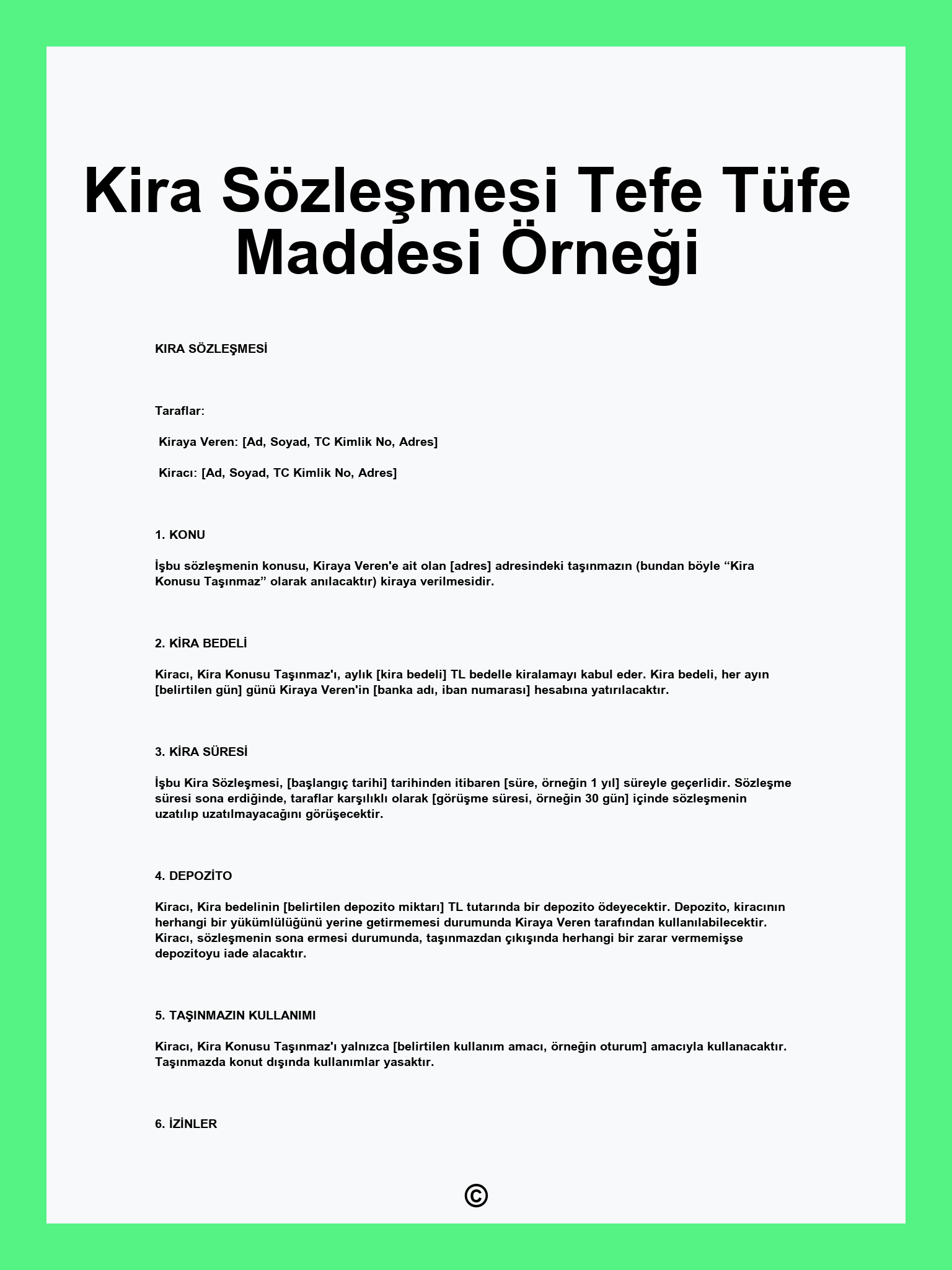 Kira Sözleşmesi Tefe Tüfe Maddesi Örneği