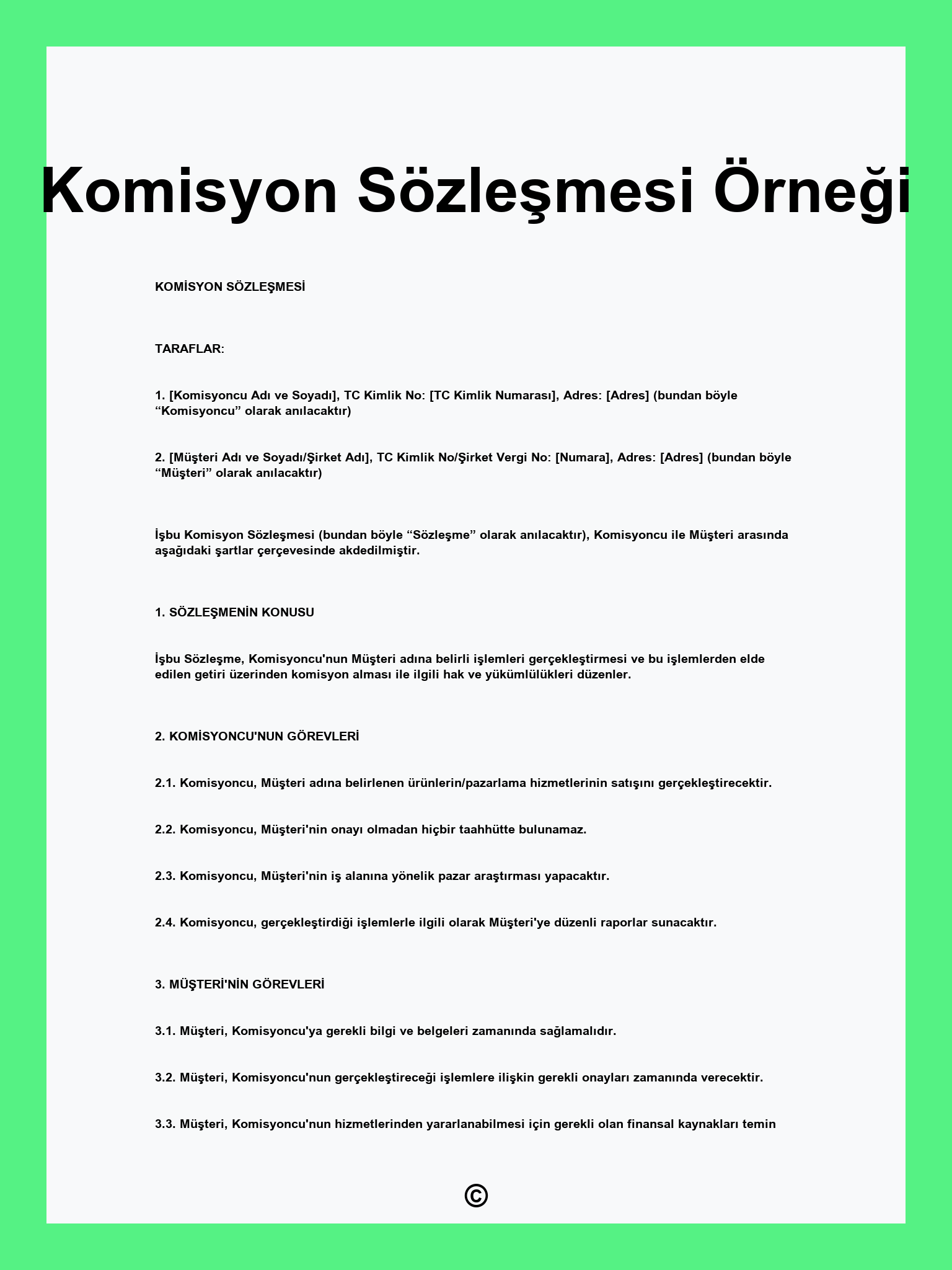 Komisyon Sözleşmesi Örneği