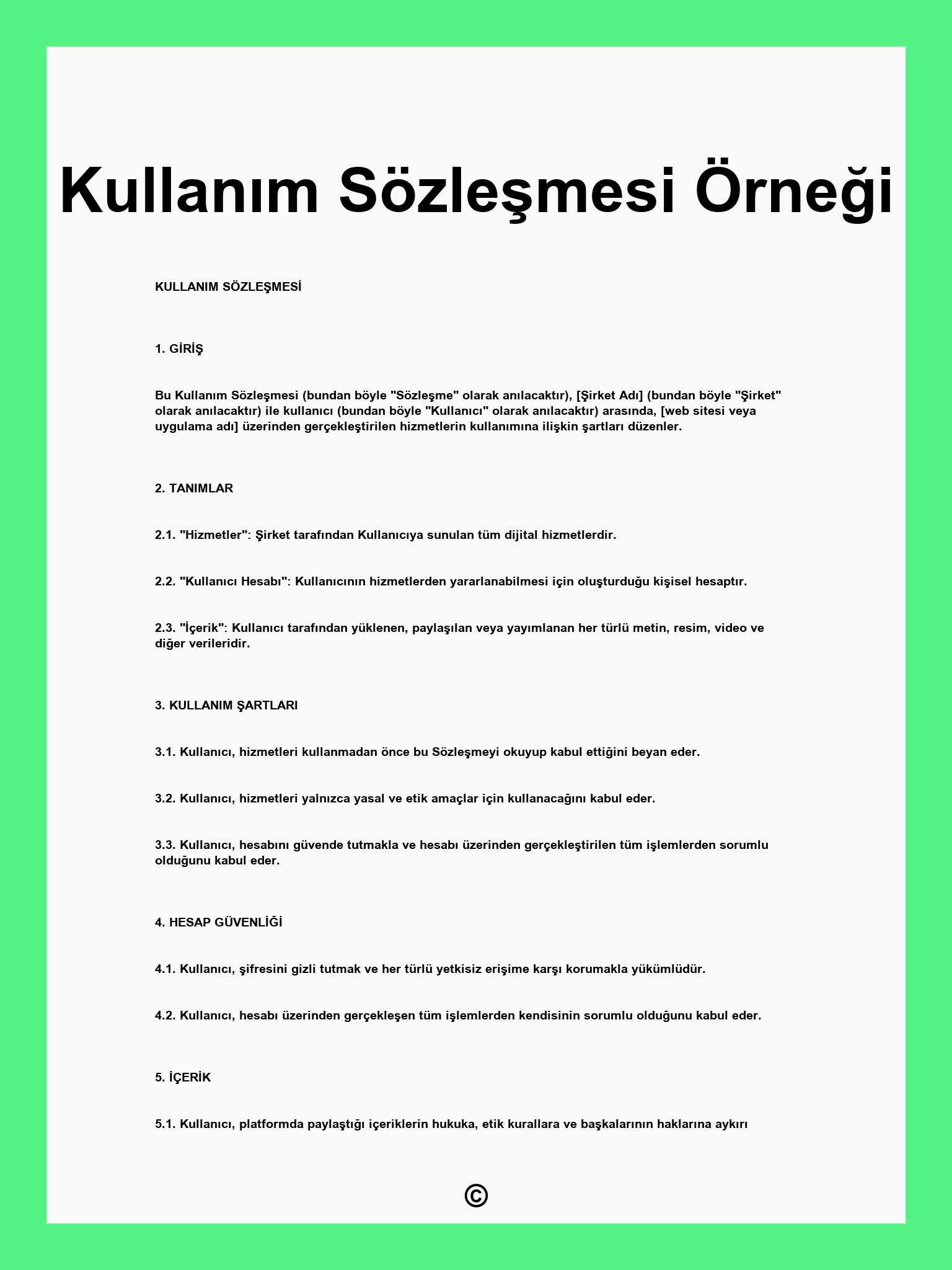 Kullanım Sözleşmesi Örneği