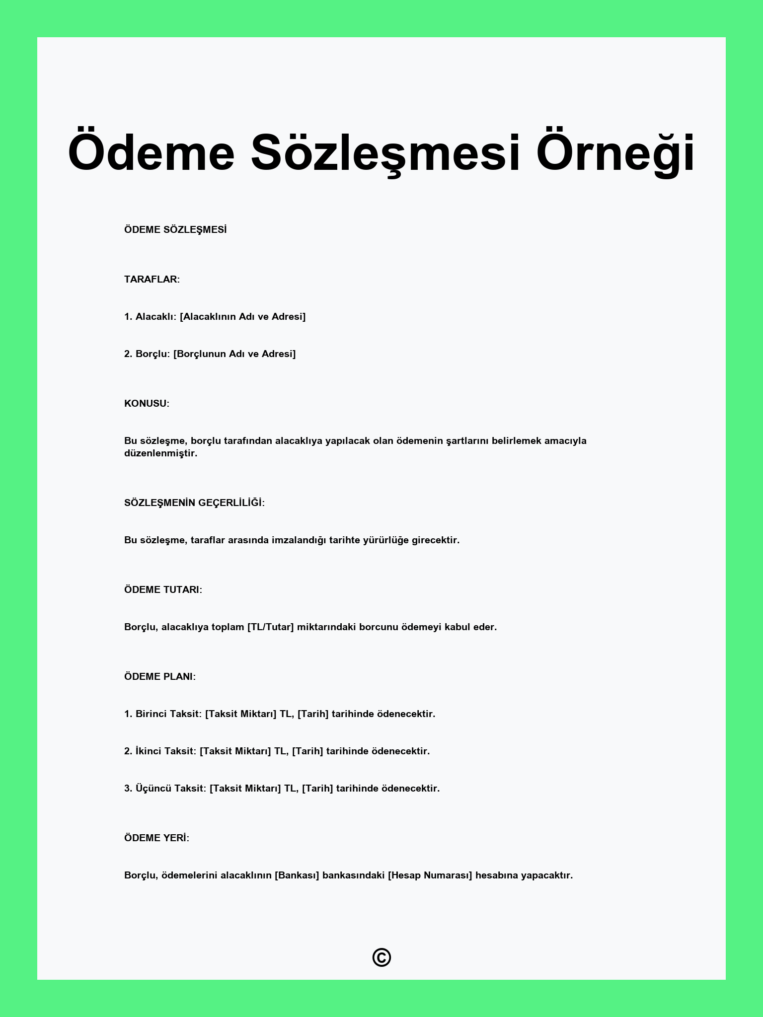 Ödeme Sözleşmesi Örneği
