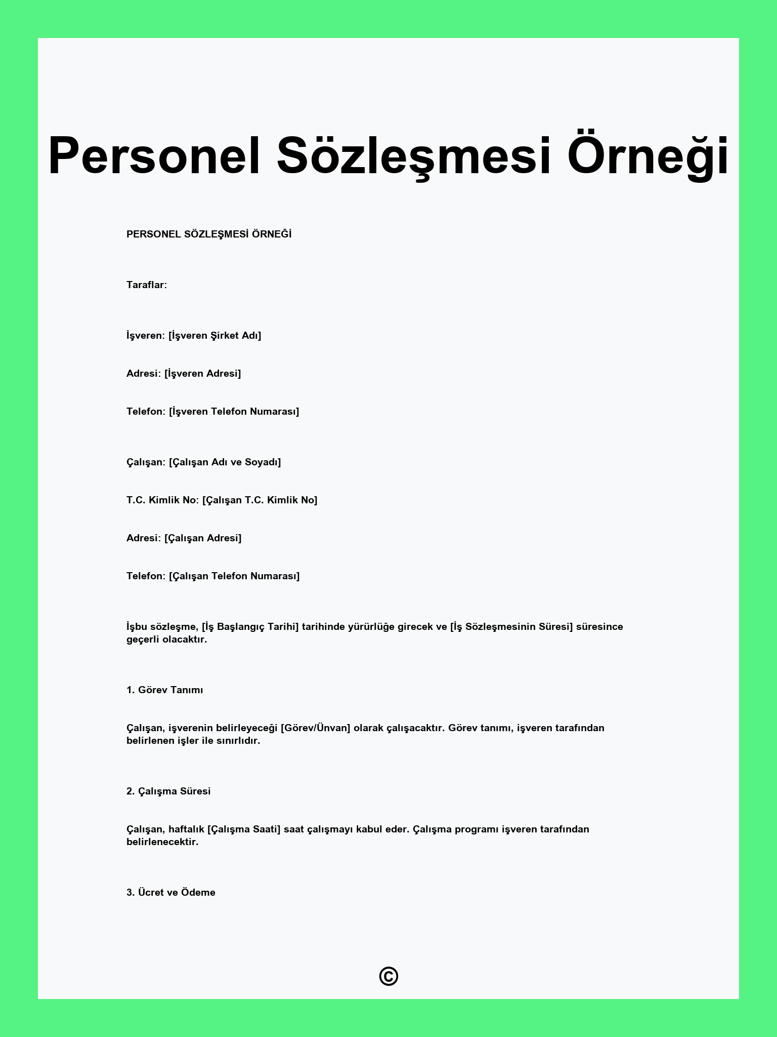 Personel Sözleşmesi Örneği