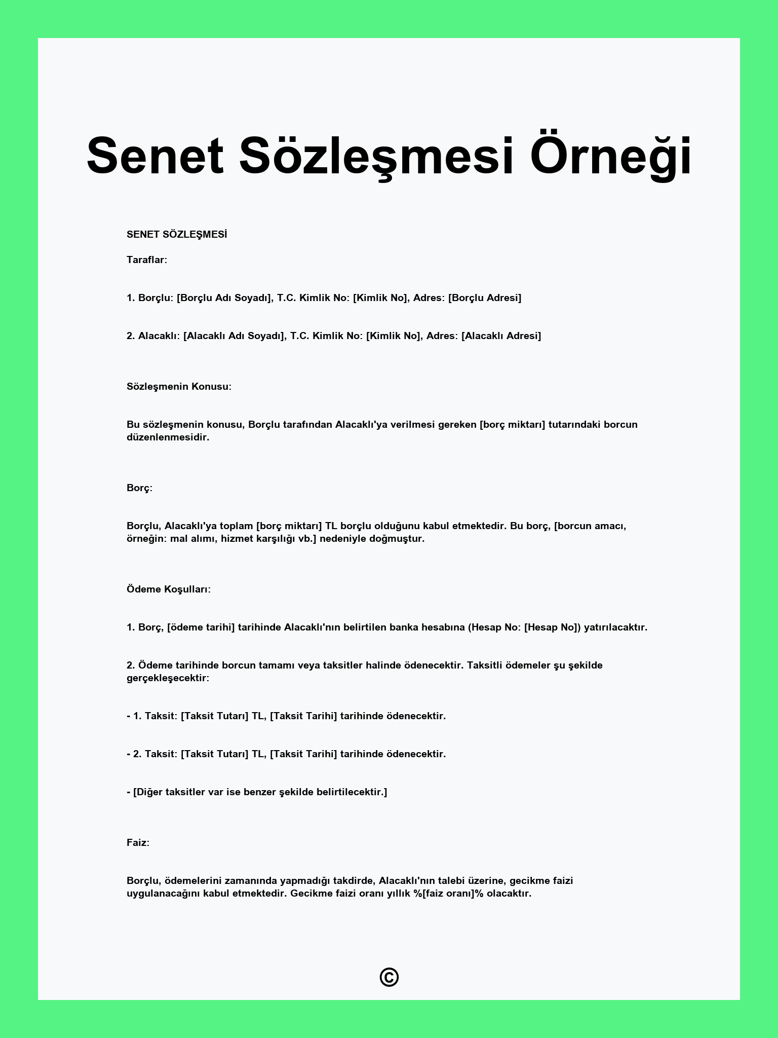 Senet Sözleşmesi Örneği