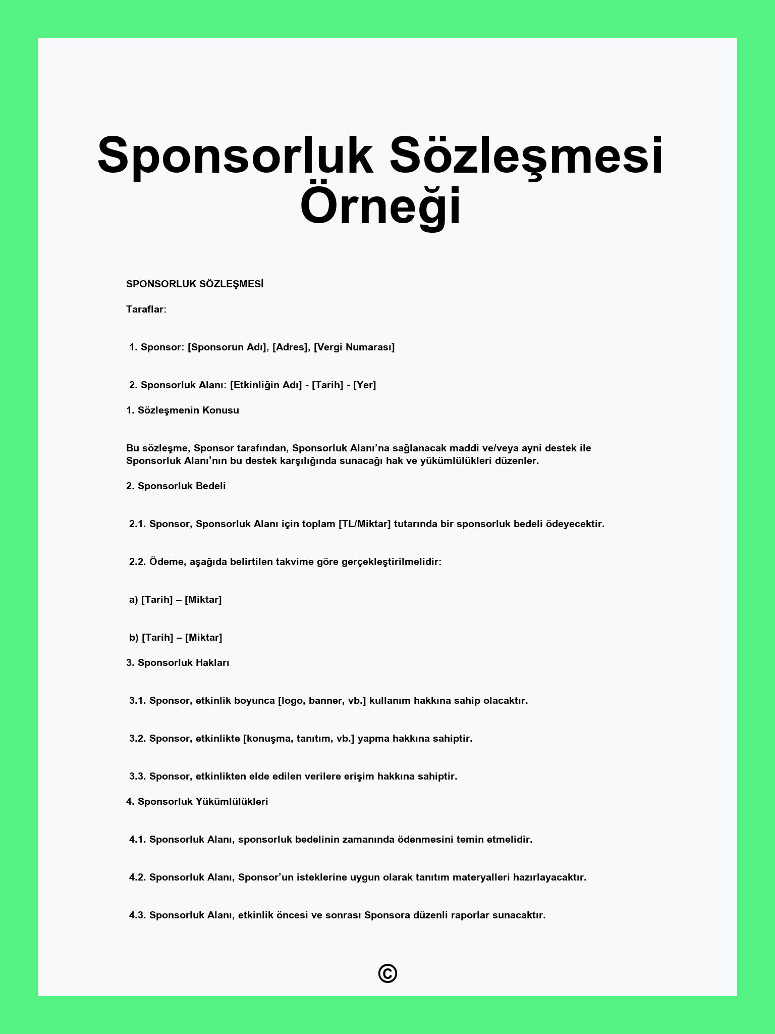 Sponsorluk Sözleşmesi Örneği