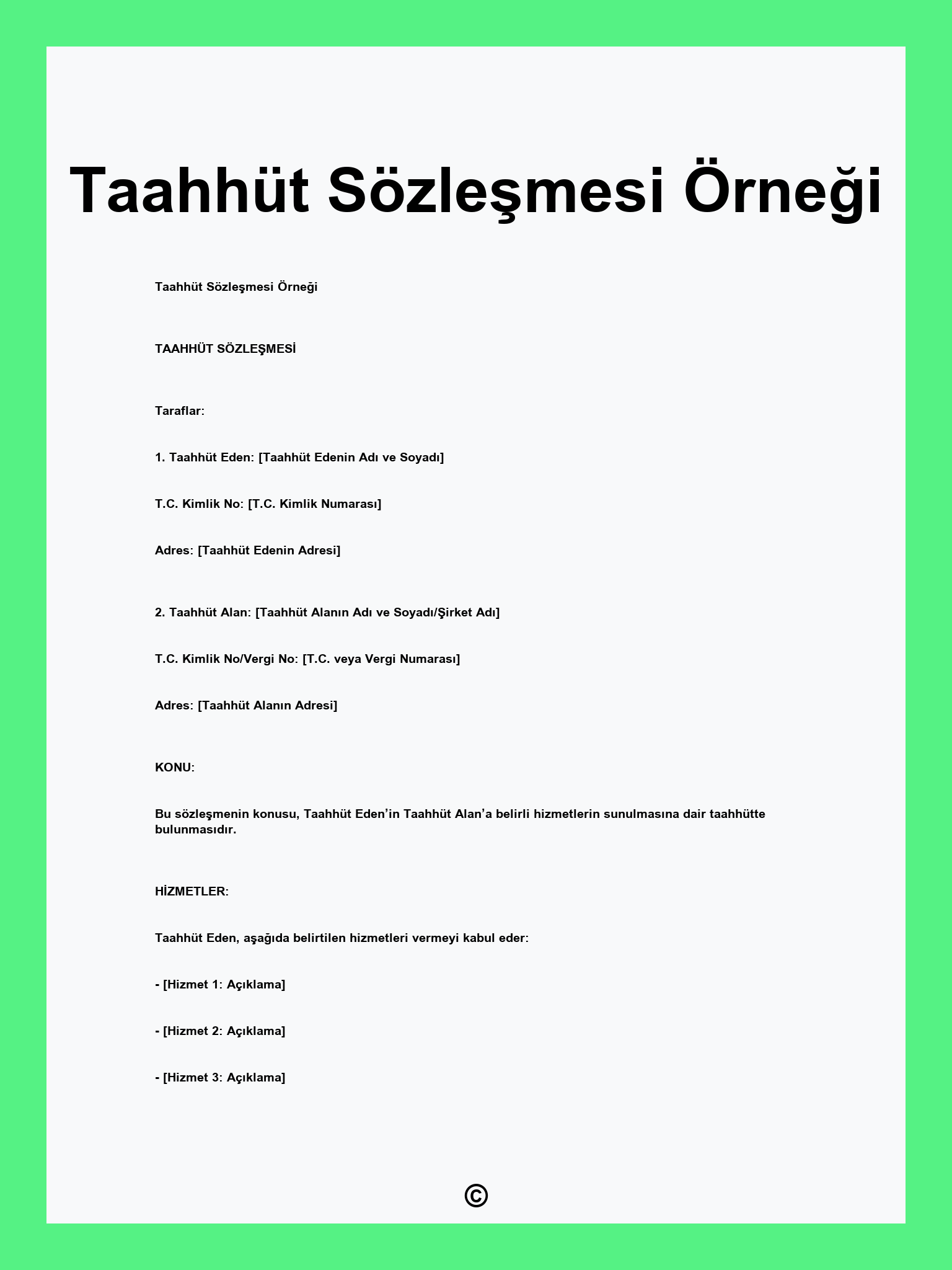 Taahhüt Sözleşmesi Örneği