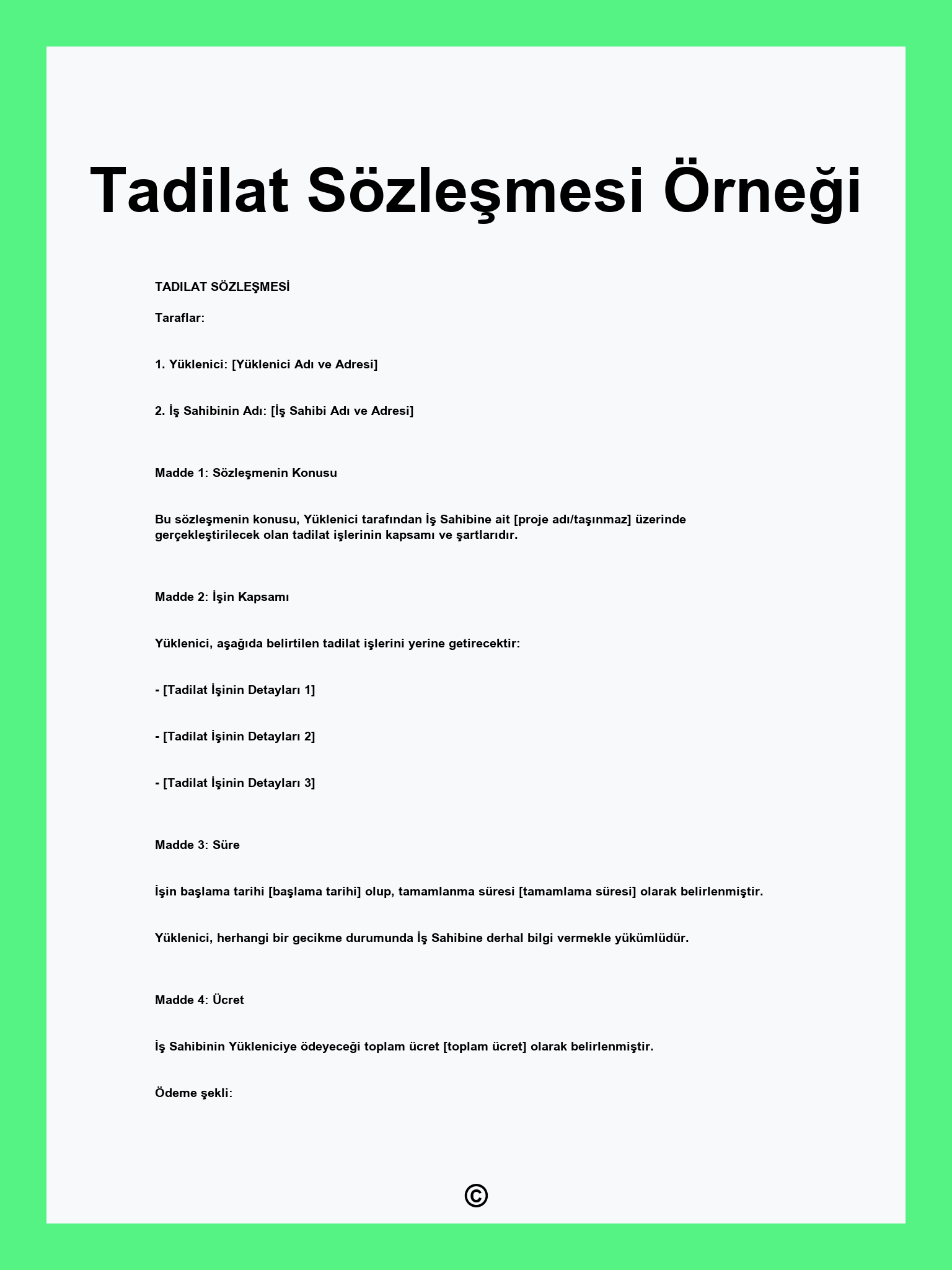 Tadilat Sözleşmesi Örneği