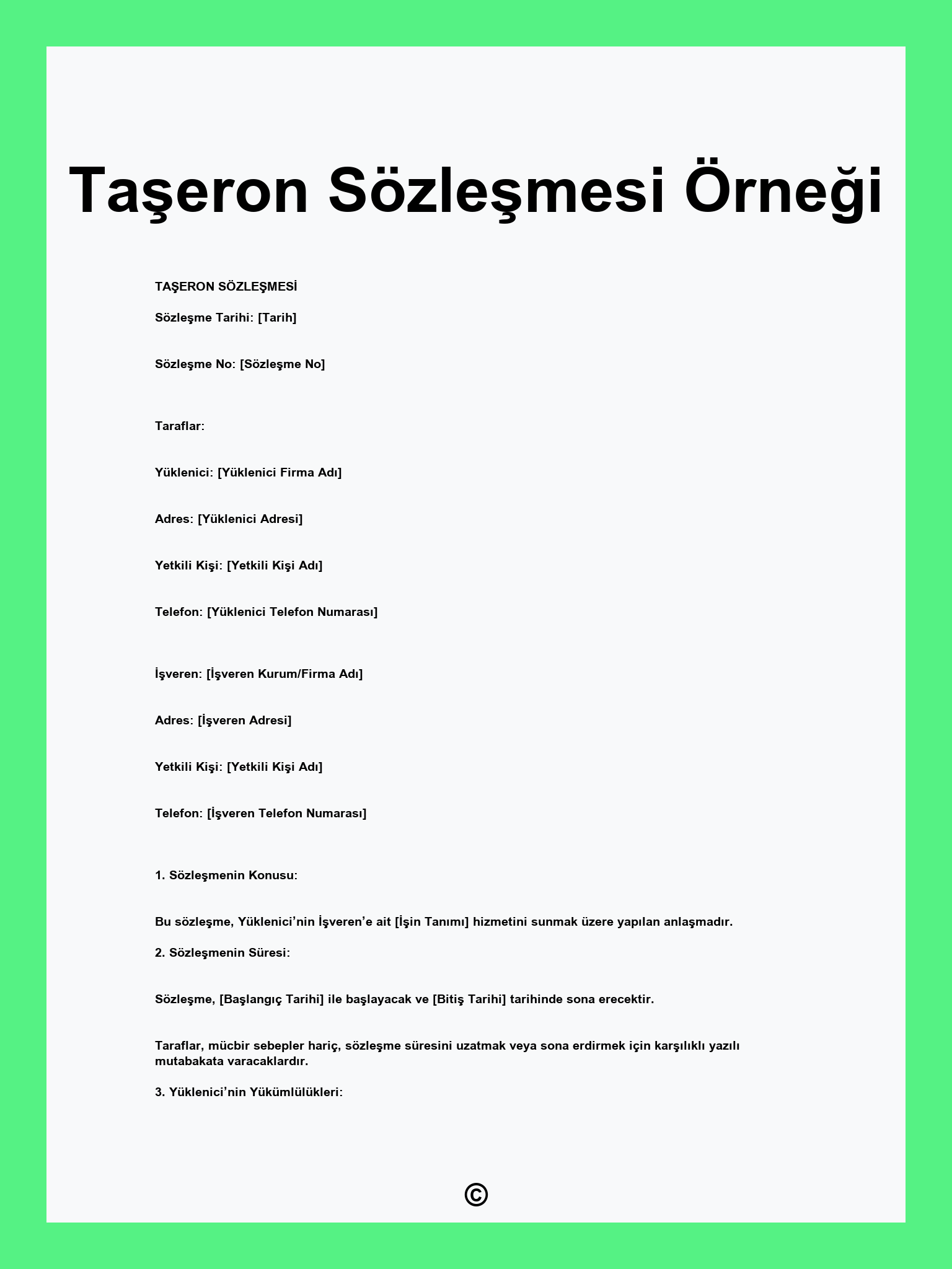 Taşeron Sözleşmesi Örneği